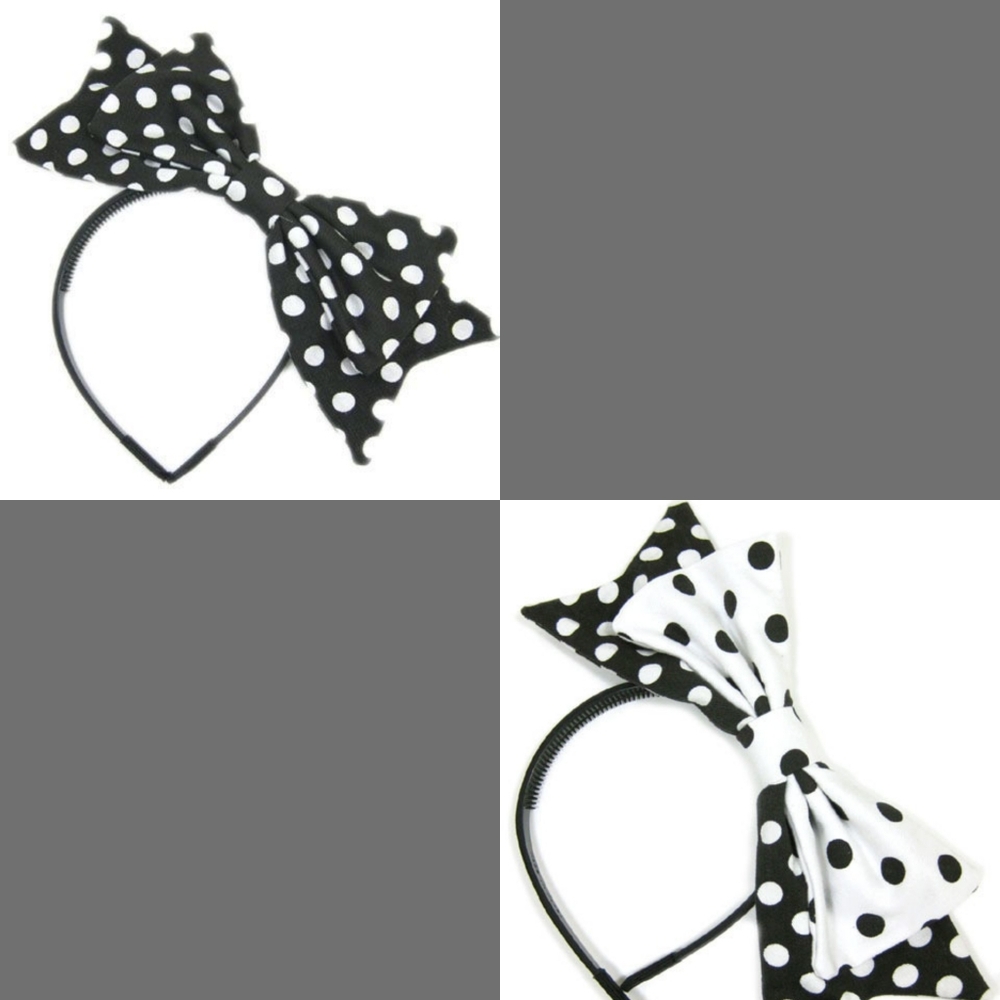 [SOLD] Dot Ribbon Headband Lot x2 (Black x White + White x Black) - Chocomint